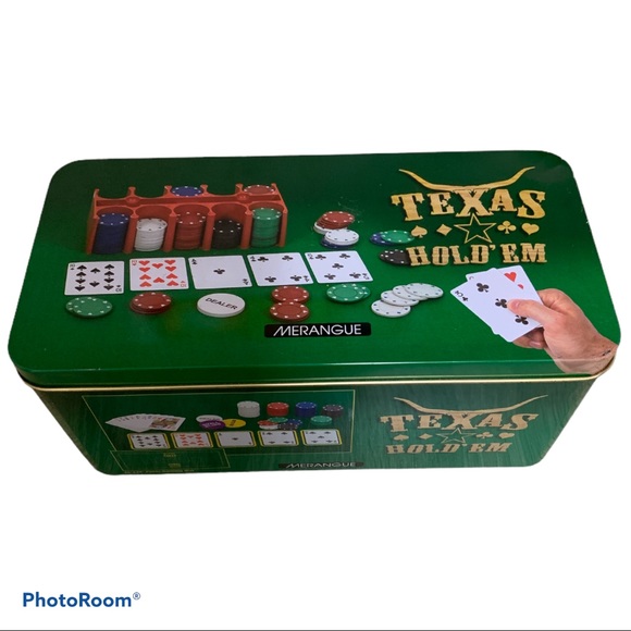 TEXAS HOLD’EM POKER SET TIN BOX W/ GAMING MAT - Picture 5 of 9